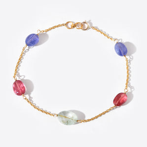 14K Gold Emerald, Ruby & Tanzanite Bracelet