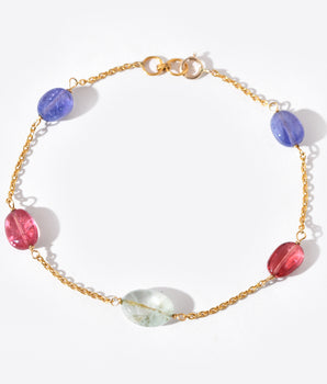 14K Solid Gold Tanzanite, Ruby & Emerald Chain Bracelet by Ratnavaali – view 1