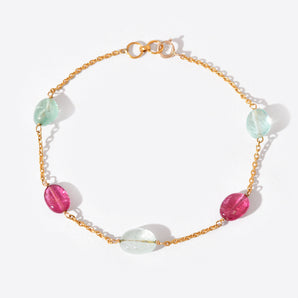 14K Gold Rosewater Emerald & Ruby Bracelet