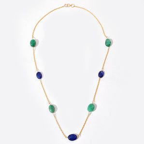 Collar tipo estación de oro de 14K con esmeralda natural y zafiro para mujer | Ocean Meadow