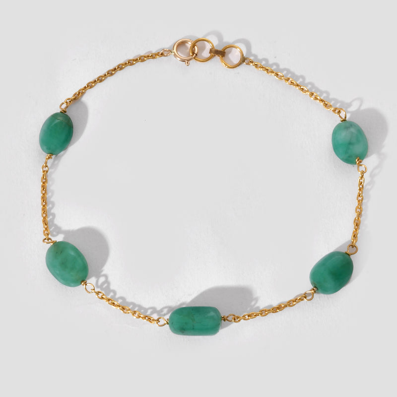 14K Solid Gold Oval Emerald Station Bracelet by Ratnavaali – view 1