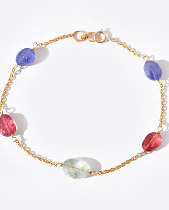 14K Solid Gold Tanzanite, Ruby & Emerald Chain Bracelet by Ratnavaali – view 1