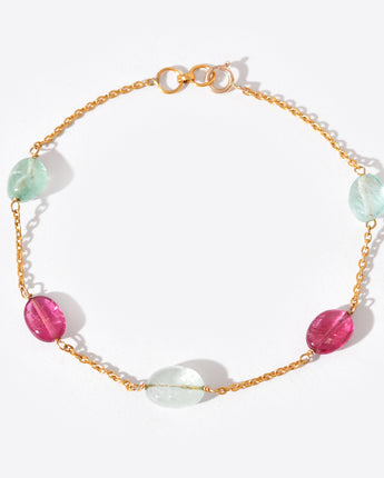 14K Solid Gold Emerald & Ruby Beaded Chain Bracelet by Ratnavaali – view 1