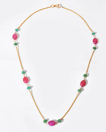 14K Solid Gold Ruby & Emerald Layering Chain Necklace by Ratnavaali – view 1