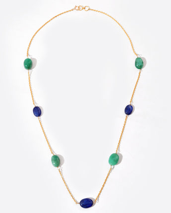 14K Gold Emerald & Blue Sapphire Station Necklace by Ratnavaali – view 1