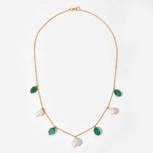 14K Gold Emerald Pearl Drop Necklace