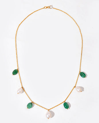 14K Solid Gold Natural Emerald & Pearl Dangle Necklace by Ratnavaali – view 1