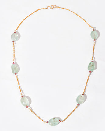 14K Solid Gold Natural Emerald & Ruby Station Necklace by Ratnavaali – view 1